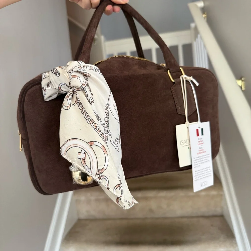 Isadora Brown Suede Handbag with Scarf Accent
